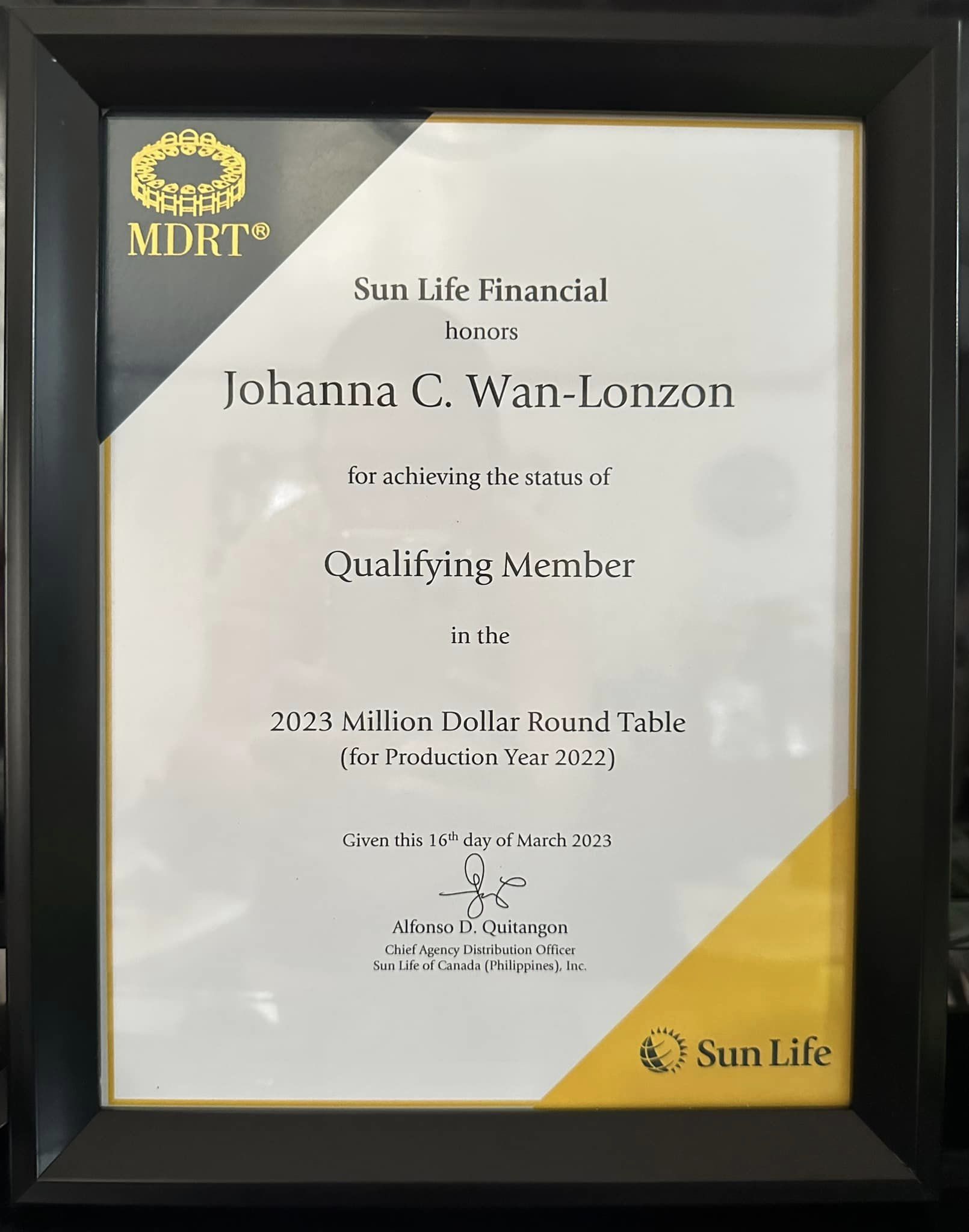 Johanna Lonzon Sunlife Advisor MDRT Member