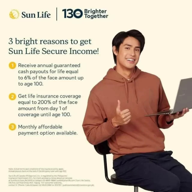 One emergency. One job loss. One unexpected expense.

Sometimes, that's all it takes to shake years of hard work.

We work hard to build our future, but financial security isn't only about saving money. It's about making sure you still have income and protection no matter what life brings.

Sun Life Secure Income gives you guaranteed annual cash payouts, life insurance coverage from day one, and an affordable way to start planning for your future.

Your future self will thank you for the decisions you make today.

Send me a message to see if this plan fits your financial goals.